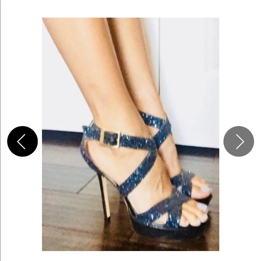 Jimmy Choo Navy Blue Lottie Glitter Sandals